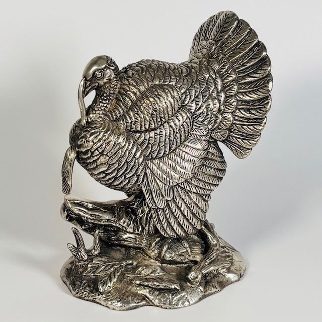 American Vintage 5 Piece Collection of Pewter Turkeys/Card Holders For Sale - Image 3 of 11