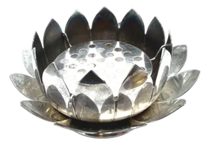Mid 20th Century Eales Italian Silver-Plated Lotus Flower Frog Vase - 3 Piece Set