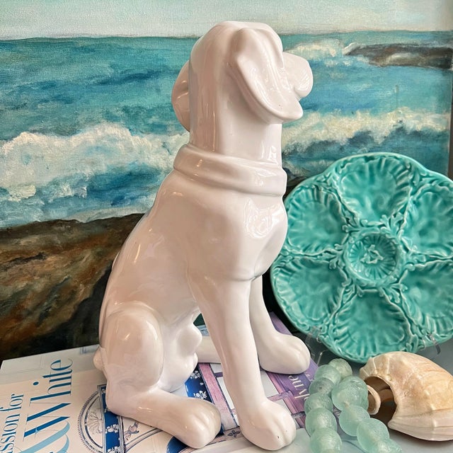 Glazed White Ceramic Dog Figurine For Sale In San Antonio - Image 6 of 10