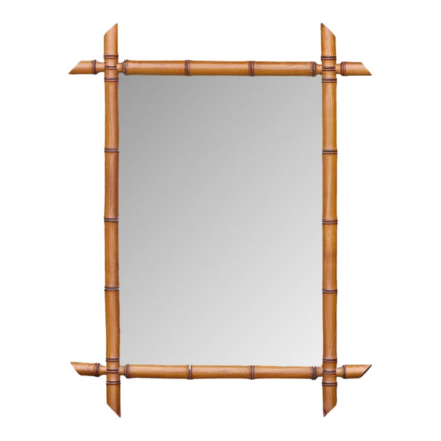 French Faux Bamboo Wall Mirror with Carved Frame, circa 1900 For Sale