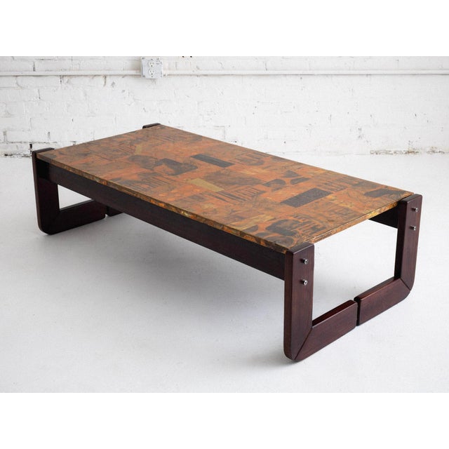 1970s Rosewood and Lacquered Copper Coffee Table by Percival Lafer For Sale - Image 5 of 11