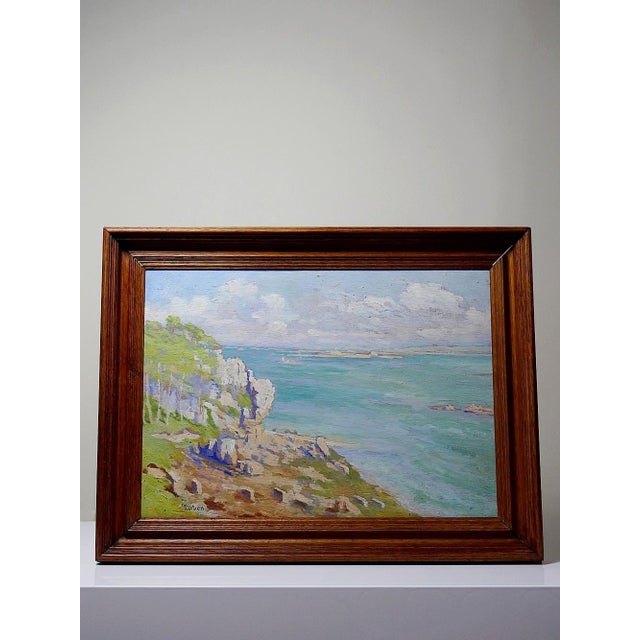 A very beautiful painting, a seascape of cliffs, oil on antique wood, signed ruben in the lower left corner - paul ruben...