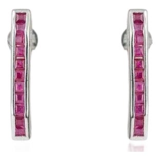 Natural Ruby Gemstone Bar Stud Earrings in 925 Silver- A Pair For Sale