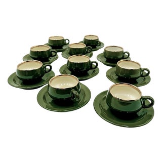 Empire Green Espresso Cups with Gold Trim by Helvetia Express, 1970s, Set of 10 For Sale