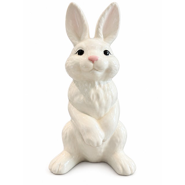 1980s Vintage White Ceramic Bunny Rabbit Figurine With Pink Nose For Sale - Image 5 of 5