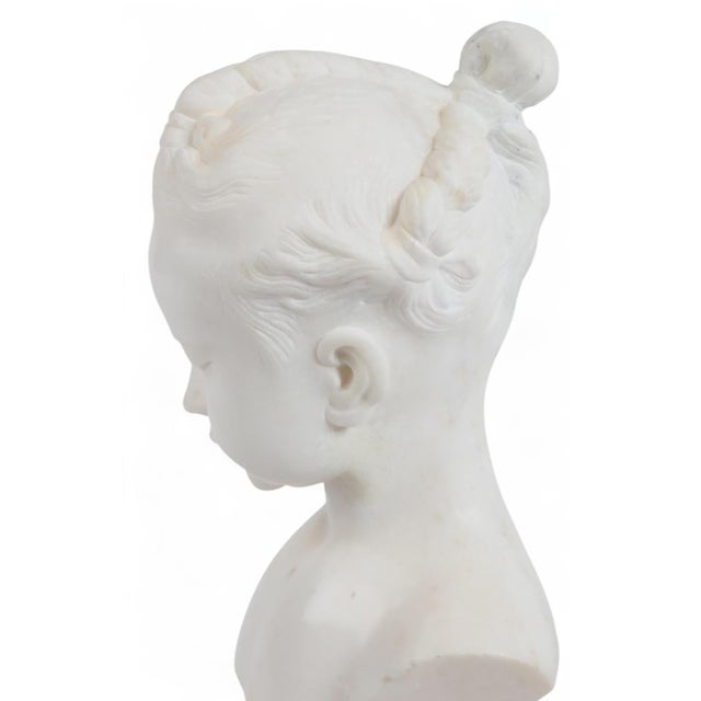 Antique Continental Carved White Marble Bust of a Young Girl With Braids For Sale - Image 4 of 5