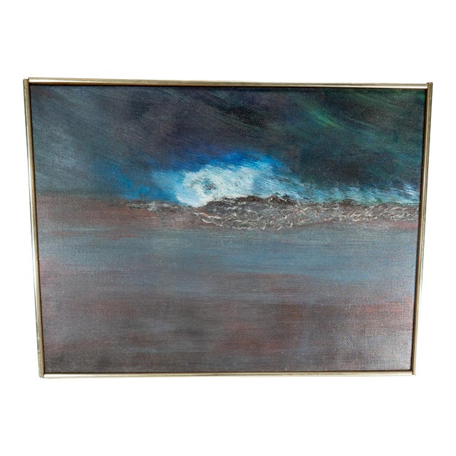 Mid-Century Modern Abstract Expressionist Blue Oil Painting For Sale