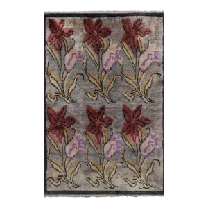Mid Century Modern Tulu Turkish Tulu Rug With Tulip Pattern in Red 3'8'' X 5'7''