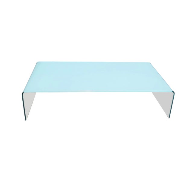 Vintage Postmodern 2-Tone Waterfall Solid Glass Low Coffee Table For Sale In Chicago - Image 6 of 7