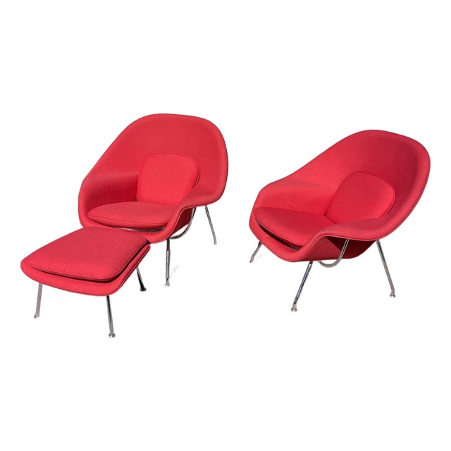 Eero Saarinen Womb Chair by Knoll, a Pair W/ Ottoman For Sale