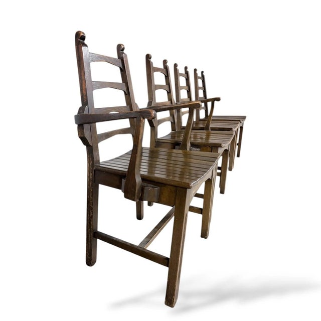 Arts & Crafts Brutalist Oak Dining Chairs by Webber of Croydon, 1960s, Set of 4 For Sale - Image 6 of 9