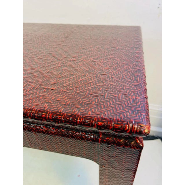 Karl Springer 1980s Modern Red Lacquer Woven Design Console in the Manner of Karl Springer For Sale - Image 4 of 9