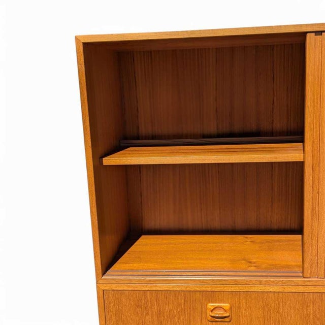 Mid-Century Teak Bookcase With Drop-Front Desk and Lighting, Mid-Century Modern For Sale - Image 17 of 18