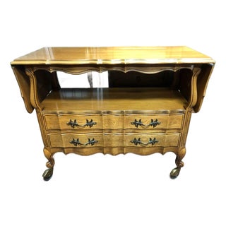 Late 20th Century Thomasville French Provincial Style Walnut Drop-Leaf Server Table/ Bar Cart For Sale