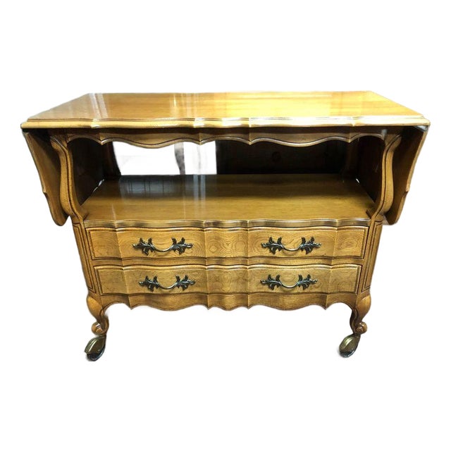 Late 20th Century Thomasville French Provincial Style Walnut Drop-Leaf Server Table/ Bar Cart For Sale