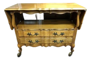 Late 20th Century Thomasville French Provincial Style Walnut Drop-Leaf Server Table/ Bar Cart