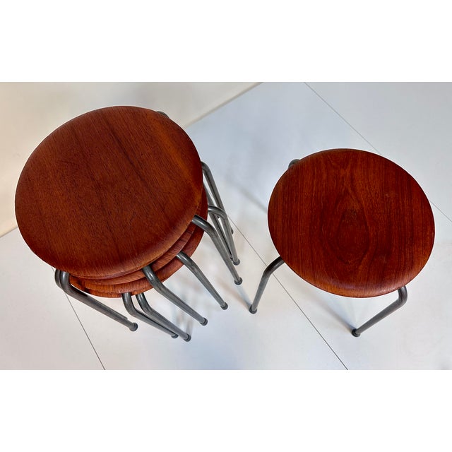 This quality set of 6 stacking atelier stools was manufactured in Denmark during the 1960s. Each of these authentic pieces...