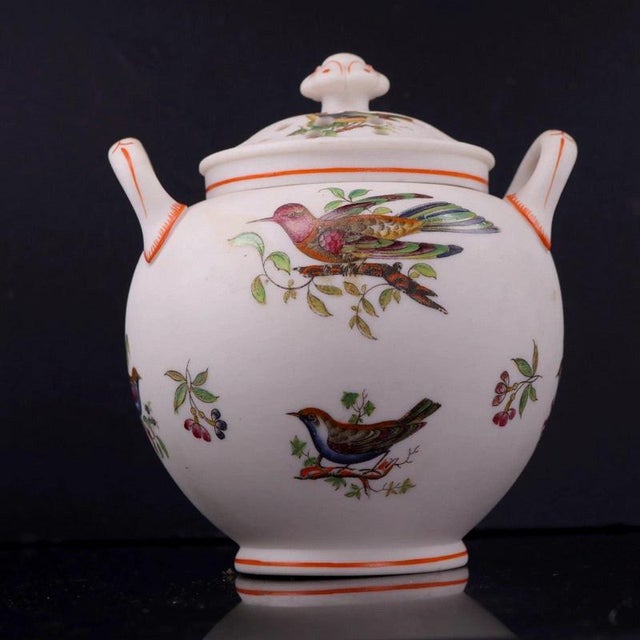Ceramic Antique Parian Pot Pourri Vase with Enamelled Birds attributed to Minton For Sale - Image 7 of 18