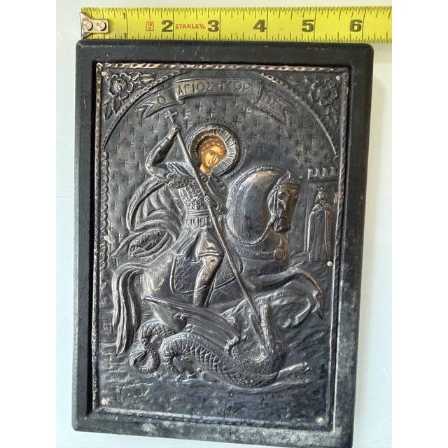 Vintage Greek Orthodox 950 Fine Silver Riza Icon of St. George For Sale - Image 15 of 16