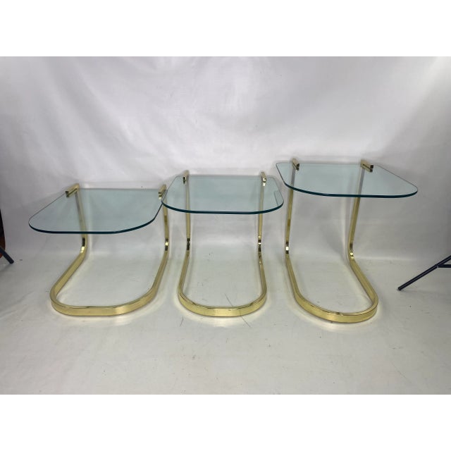 DIA - Design Institute America Mid-Century Glass and Brass Nesting Tables by Design Institute America For Sale - Image 4 of 9