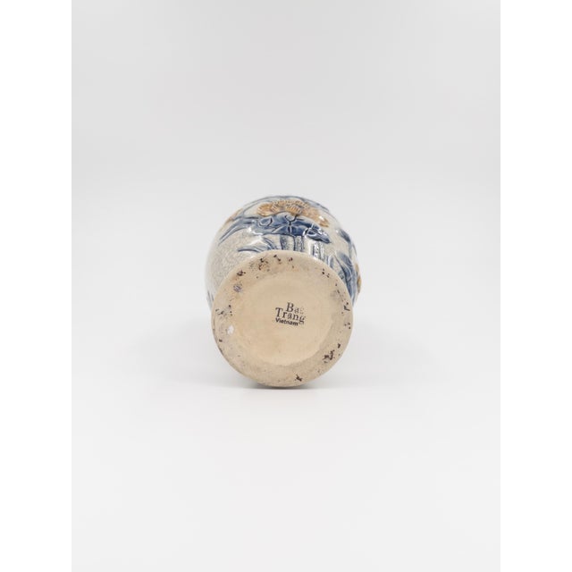 Late 20th Century Bat Trang Crackle Glaze Vase With Embossed Lotus Relief Motif For Sale - Image 4 of 4
