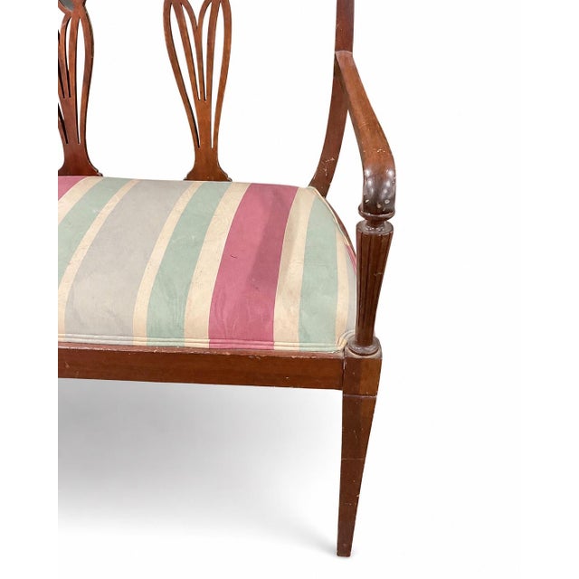 Antique Edwardian Settee With Wood and Mother-of-Pearl Inlay For Sale - Image 4 of 8