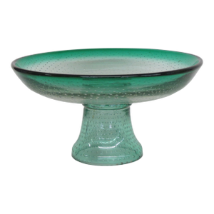 Murano Glass Green and Clear Footed Pedestal Center Piece Bowl 4448b