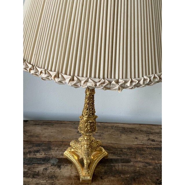 Vintage Empire Gilt Candlestick Lamps - A Pair For Sale - Image 4 of 12