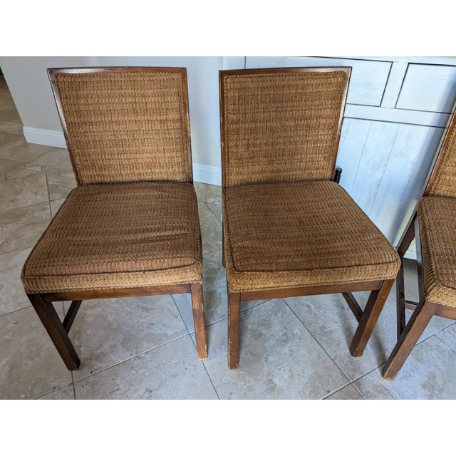Mid-Century Modern 4 Mid-Century Lane Side Chairs With Multi Color Chenille For Sale - Image 3 of 11