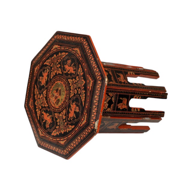 Victorian Eastern Folding Tea Table with Paintings in the style of Liberty of London, 1890s For Sale - Image 3 of 9