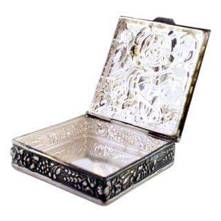 Art Nouveau Silver Pill Box with Flowers on the Lid For Sale