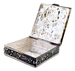 Art Nouveau Silver Pill Box with Flowers on the Lid