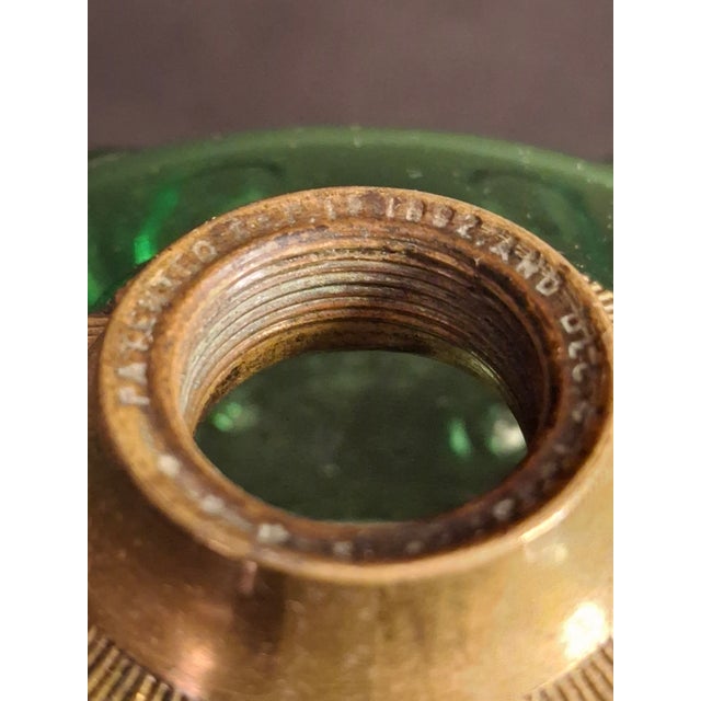 Antique Victorian Emerald Green Glass Kerosene Lamp Clear Star Base Scovill Queen Anne For Sale - Image 4 of 18