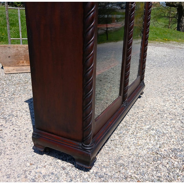 Wood Antique Mahogany 2 Door Bookcase With Rope Spiral Columns 1895 For Sale - Image 7 of 12