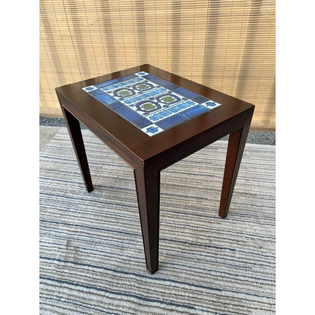 Vintage Danish Modern Style Accent Table With a Ceramic Inlay. For Sale In Miami - Image 6 of 12