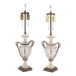 Pair of Regency Style Molded Glass and Brass Lamps For Sale