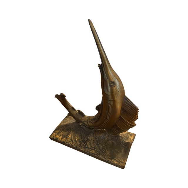 Coastal Vintage Brass Marlin Swordfish Sculpture For Sale - Image 3 of 8