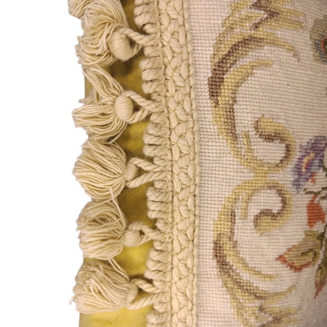 Vintage Petit Point Needlepoint Multicolor Floral Pillow With Feather Insert For Sale - Image 10 of 17