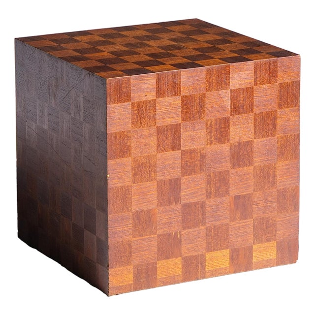 Thayer Coggin Style Mid Century Walnut Parquet Cube End Table For Sale