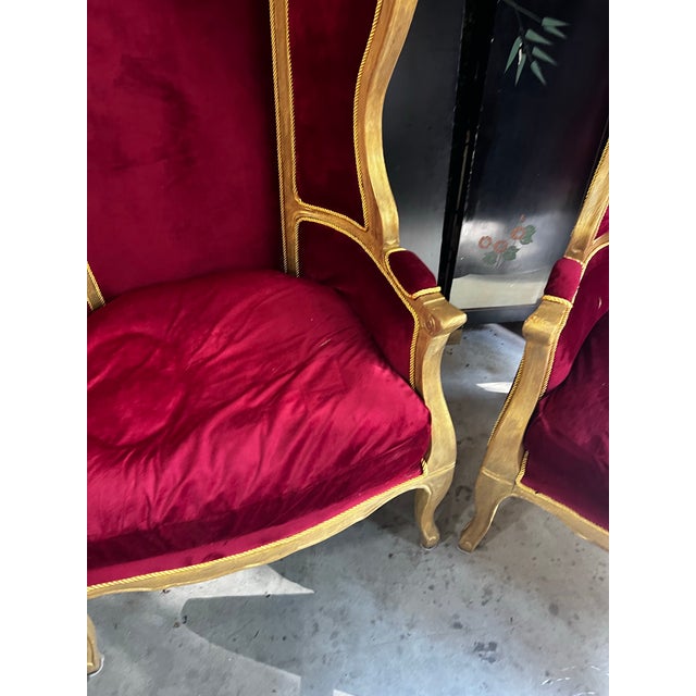 1970s Pair of Gold Trim Red Baroque Porters Chairs For Sale In Atlanta - Image 6 of 12