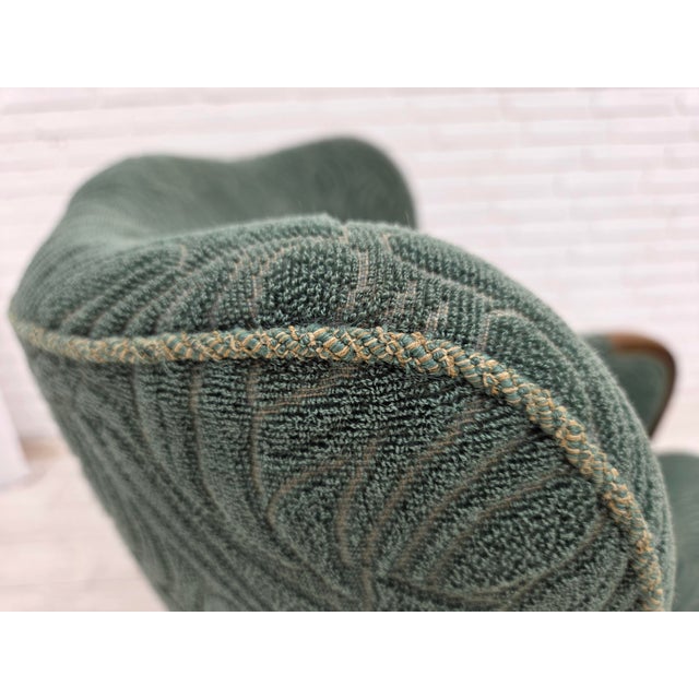 Vintage Danish Lounge Chair in Green Furniture Velour and Beech Wood, 1960s For Sale - Image 10 of 18