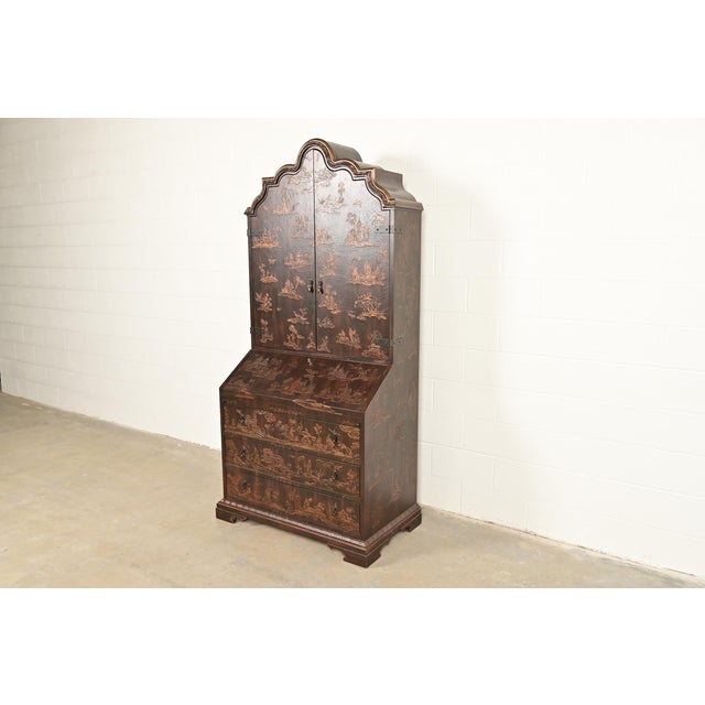 An extremely rare and outstanding Venetian Chinoiserie style bureau with drop front secretary desk and hutch top From the...