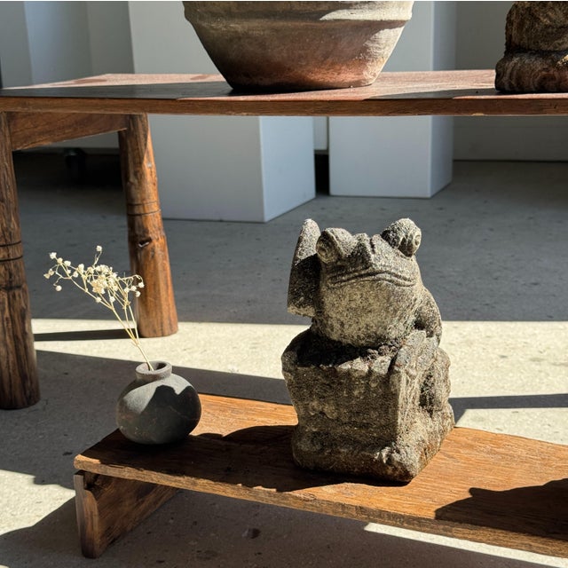 Gray Small Balinese Limestone Frog Sculpture with Metallophone For Sale - Image 8 of 17