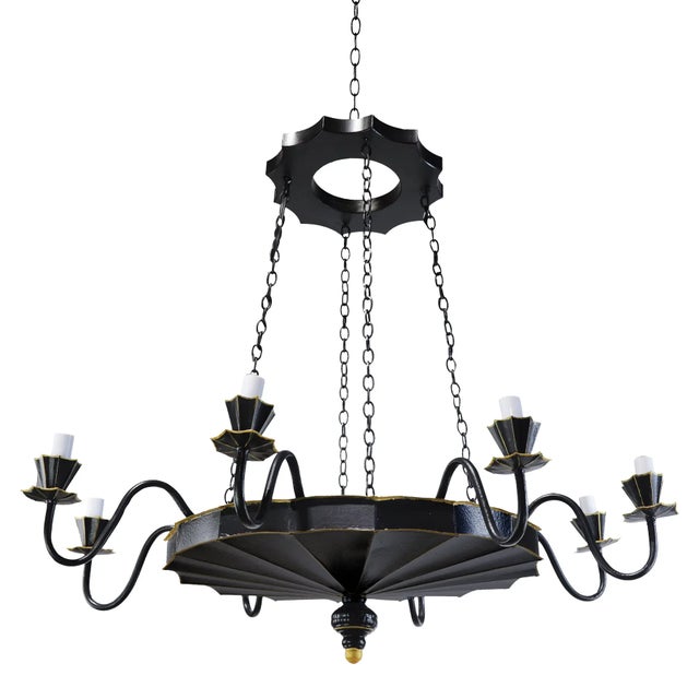 Vintage Handcrafted Iron Black and Gold 8-Light Pendant For Sale - Image 10 of 10