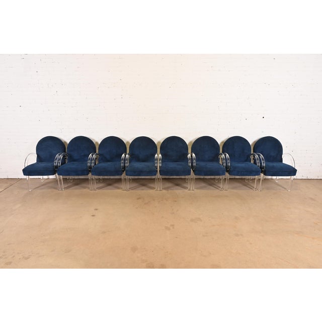 Pace Collection Leon Rosen for Pace Collection Modern Art Deco Lucite Waterfall Armchairs, Set of Eight For Sale - Image 4 of 14