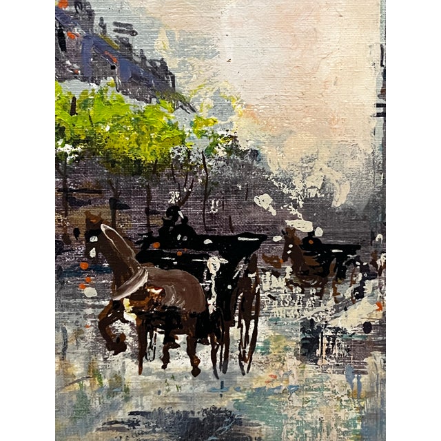Textile Mid 20th Century Post Impressionist Oil on Canvas Painting of Paris Streets With Arc De Triomphe in the Style of Antoine Blanchard, Unsigned, Framed For Sale - Image 7 of 12