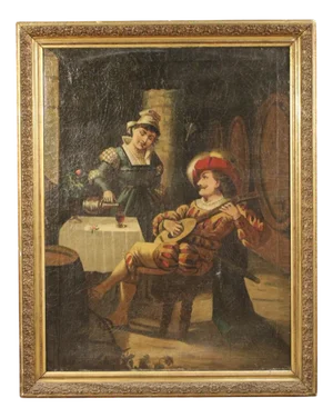 Italian Artist, Interior Scene, 1920, Oil on Canvas, Framed