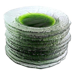 1970s Textured Glass Pertti Santalahti Humppila Kivi Dinner Plates, Set of 12 For Sale