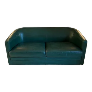 Art Deco Style Three-Seater Sofa in Green Leather, Circa 1980