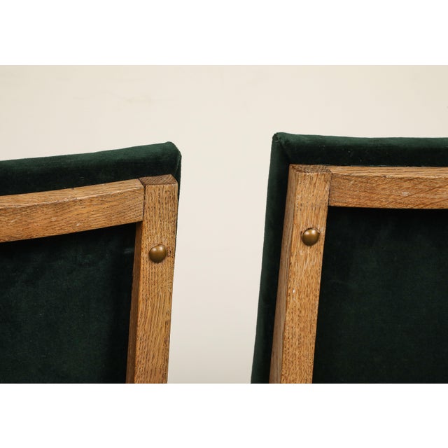 Set of Eight French Oak Dining Chairs in Forest Green Cotton Velvet, C. 1945 For Sale - Image 11 of 18